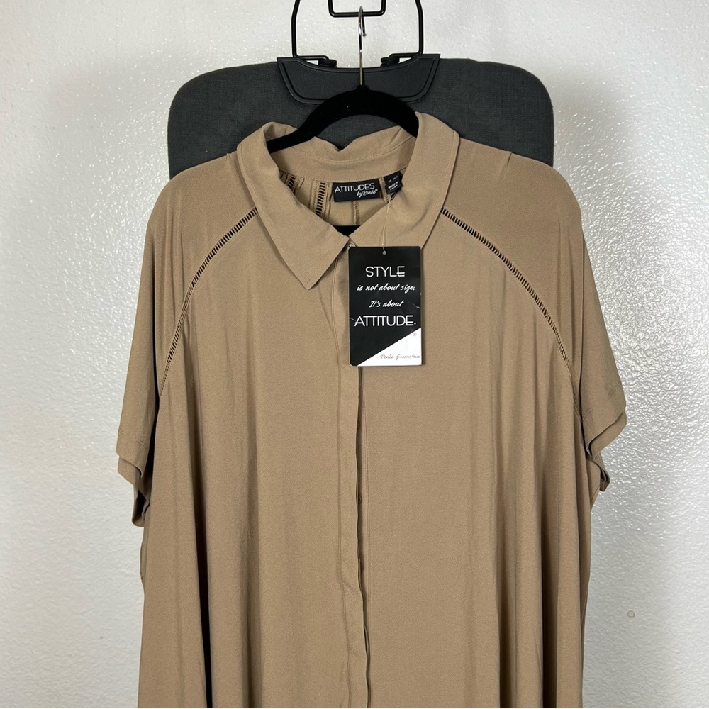 Attitudes by Renee | Tan Button Down Shirt‎ - Picture 2 of 11